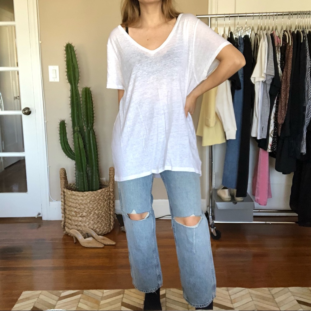 Michael Kora White Cotton V Neck